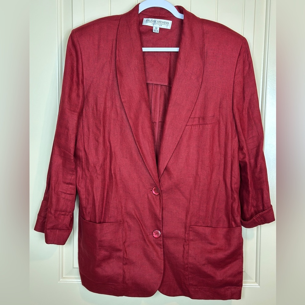 Vintage Valerie Stevens 100% Linen long Blazer Jacket Career sz 14P academia